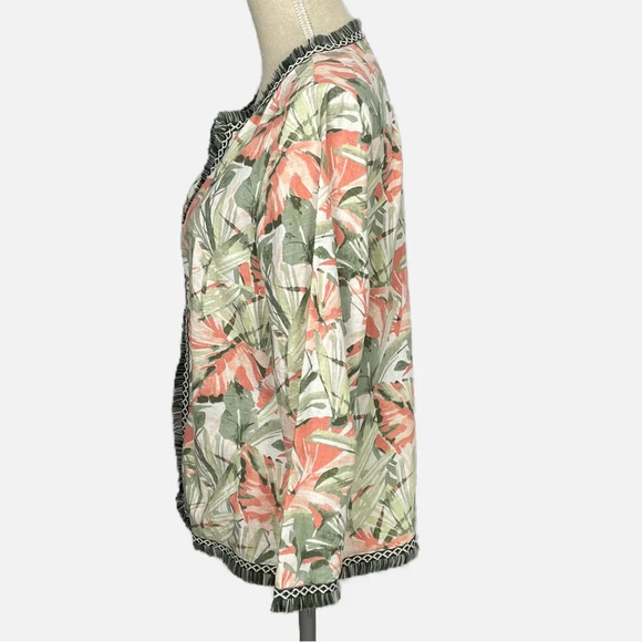 Chico’s Blazer Botanical Print Fringe Linen Blend Open Jacket Size 1 Medium 8/10 - Picture 8 of 13